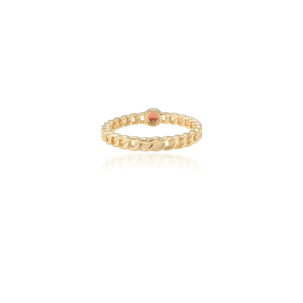 Fashion Jewelry Natural Garnet 14K Solid Yellow Gold Full Stackable Band Ring