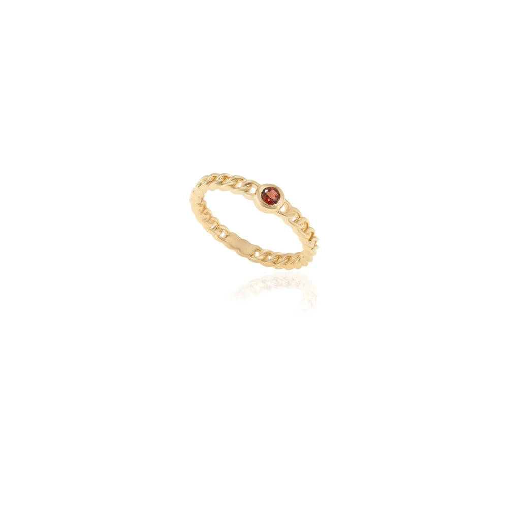 Fashion Jewelry Natural Garnet 14K Solid Yellow Gold Full Stackable Band Ring