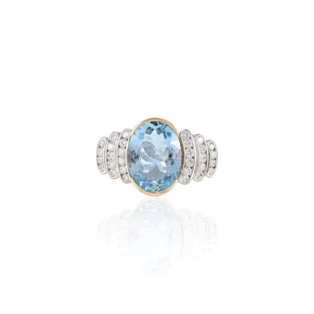 Fashion Jewelry Natural Aquamarine & Diamond 18K Fine White Gold Ring