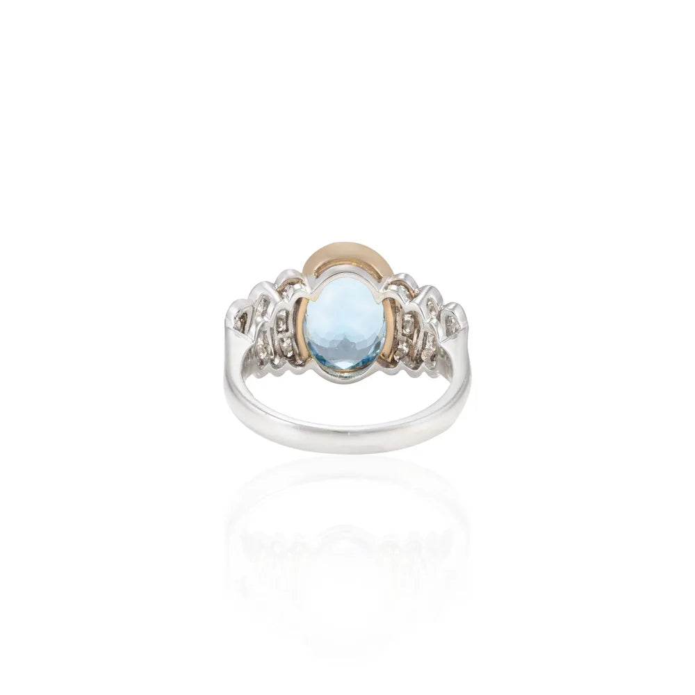 Fashion Jewelry Natural Aquamarine & Diamond 18K Fine White Gold Ring