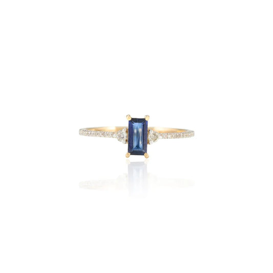 Fashion Jewelry Genuine Blue Sapphire & Diamond 14K Yellow Gold Solitaire Rings