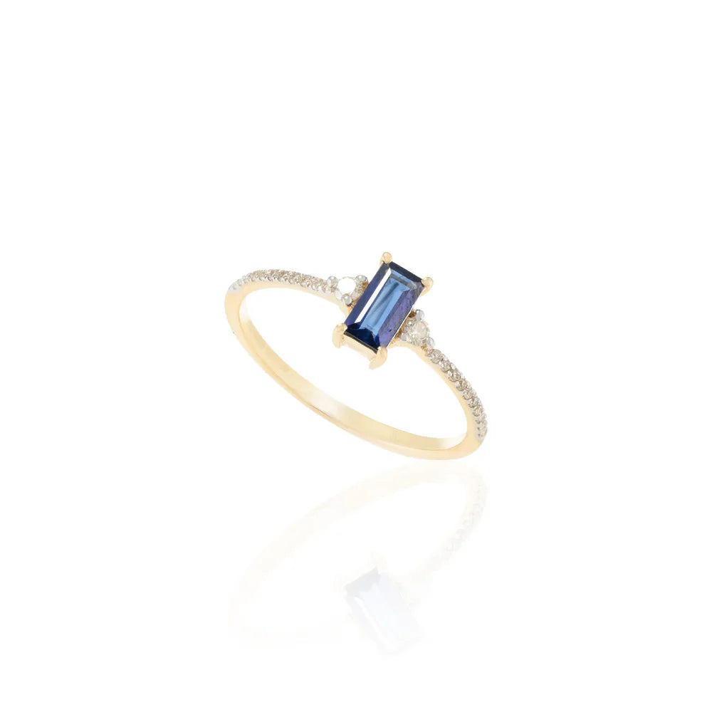 Fashion Jewelry Genuine Blue Sapphire & Diamond 14K Yellow Gold Solitaire Rings