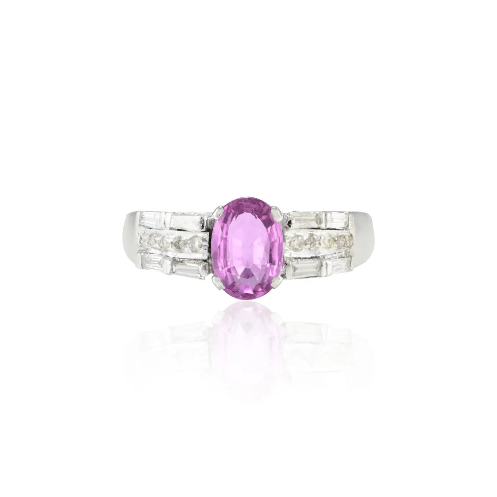 Customization Natural Pink Sapphire & Diamond 18K Solid White Gold Wedding Ring