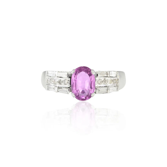 Customization Natural Pink Sapphire & Diamond 18K Solid White Gold Wedding Ring