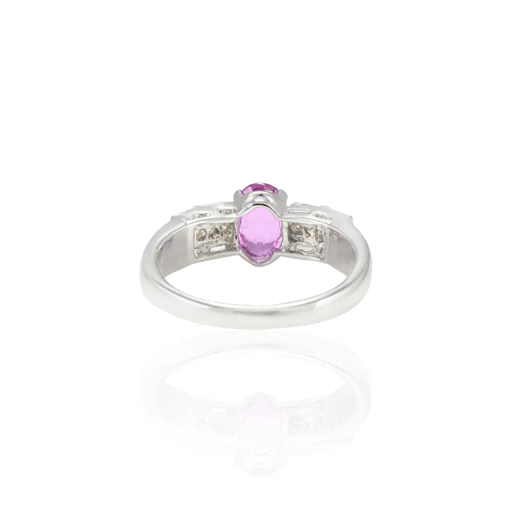 Customization Natural Pink Sapphire & Diamond 18K Solid White Gold Wedding Ring