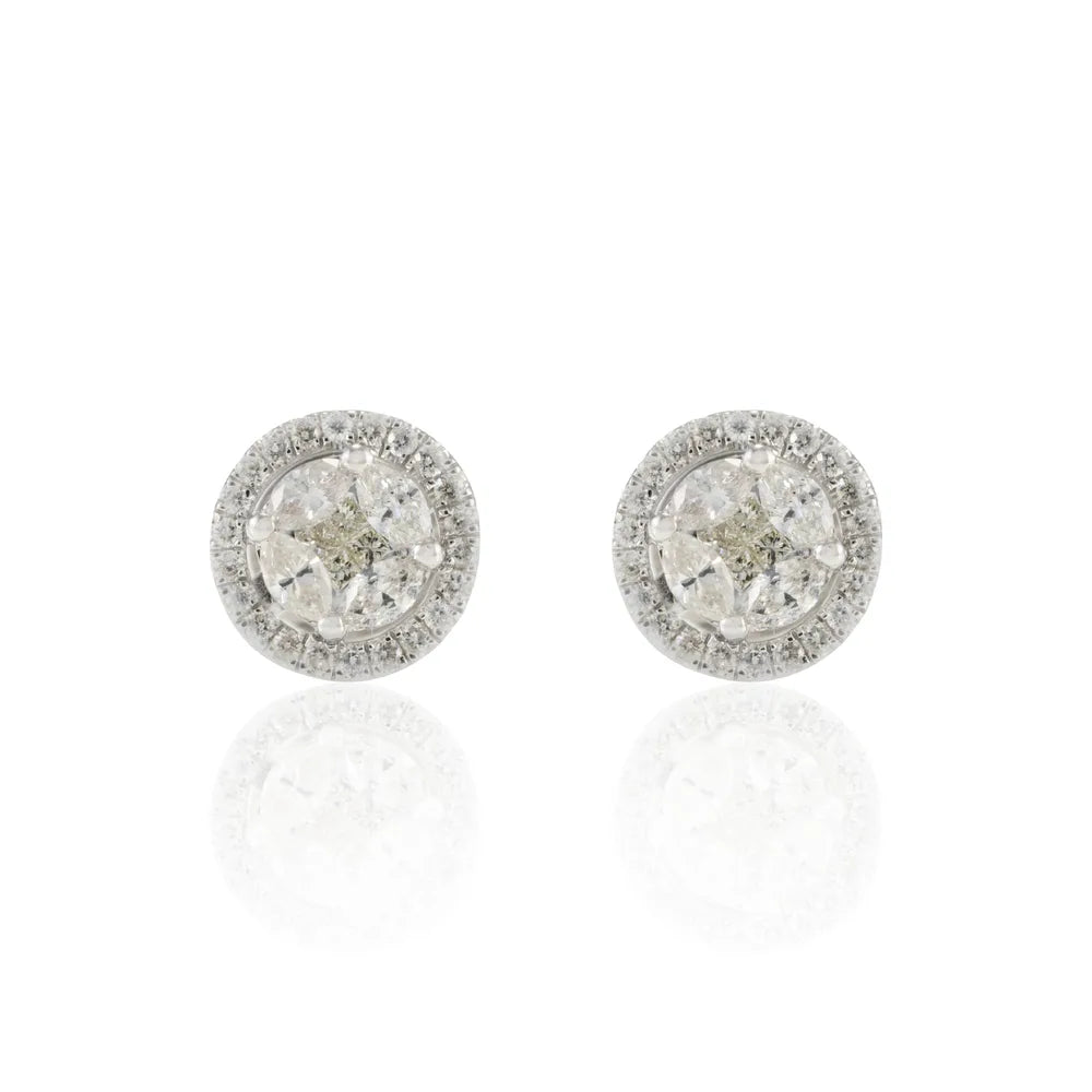 Customised Jewelry Natural Diamond 18K Solid White Gold Stud Earring