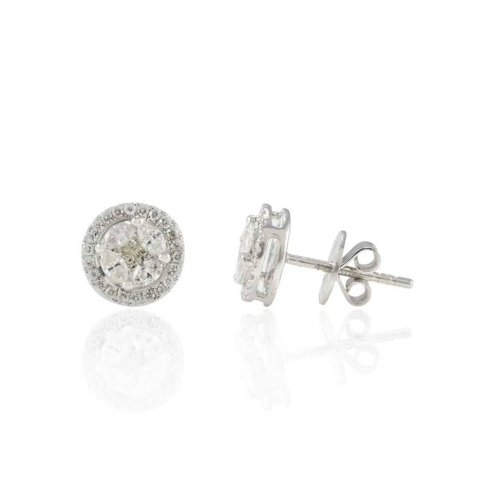 Customised Jewelry Natural Diamond 18K Solid White Gold Stud Earring