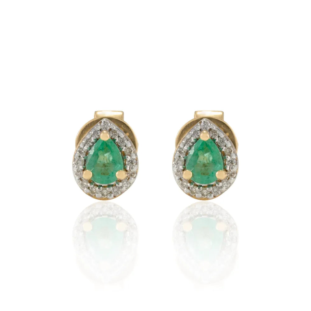 Customised Jewelry Natural Emerald & Diamond 18K Fine Yellow Gold Stud Earrings