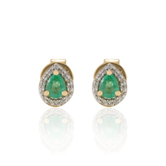 Customised Jewelry Natural Emerald & Diamond 18K Fine Yellow Gold Stud Earrings