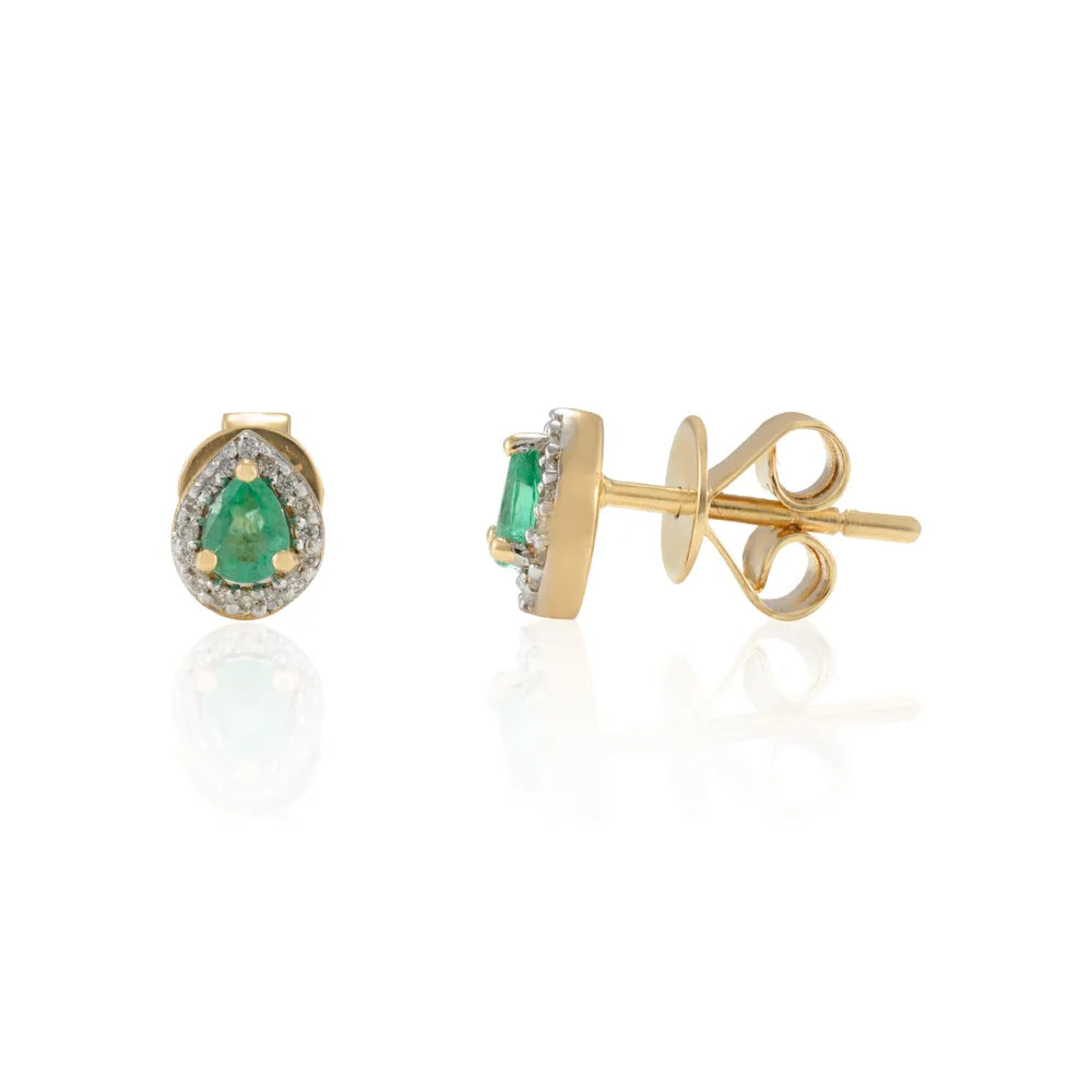 Customised Jewelry Natural Emerald & Diamond 18K Fine Yellow Gold Stud Earrings