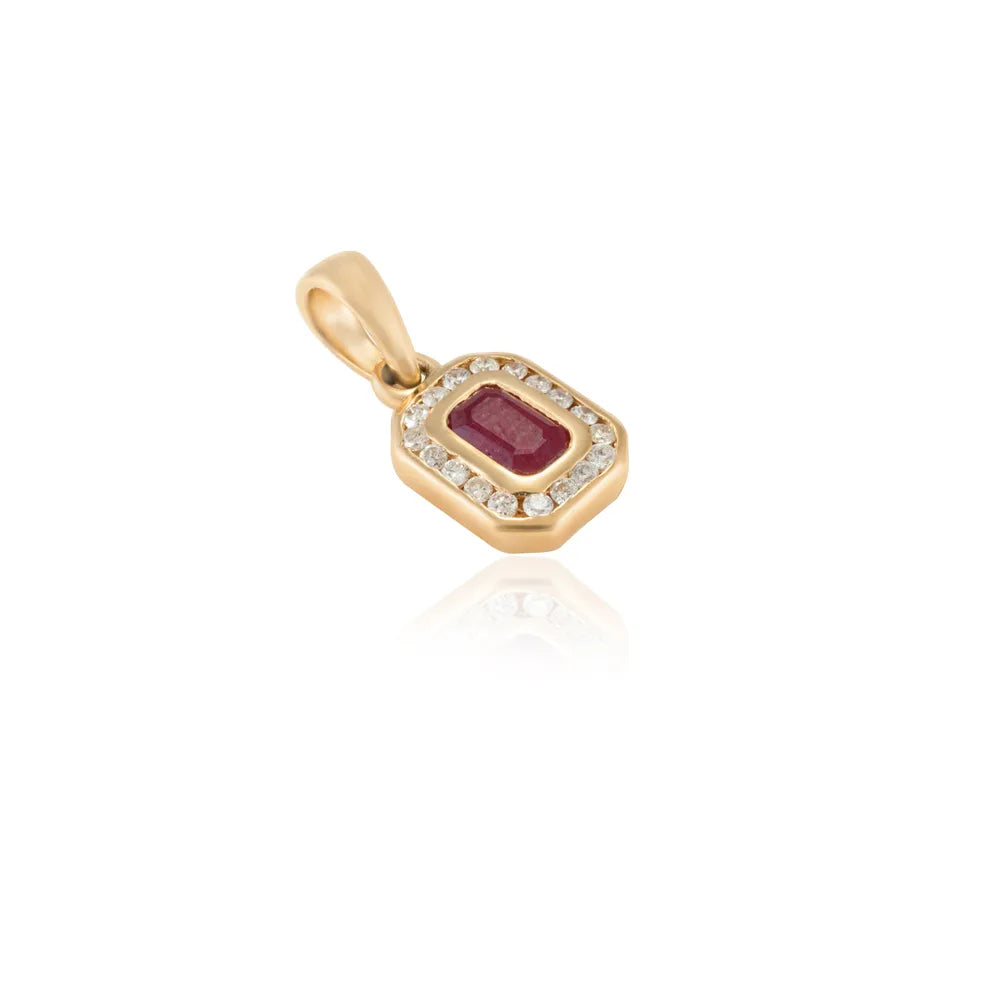 Bulk Jewelry Authentic Ruby & Diamond 14K Solid Yellow Gold Halo Pendant