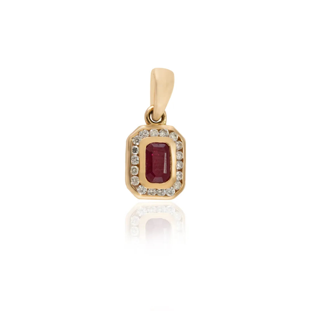 Bulk Jewelry Authentic Ruby & Diamond 14K Solid Yellow Gold Halo Pendant