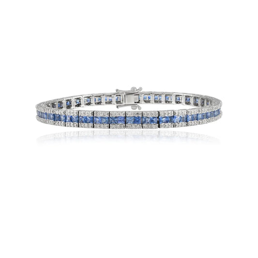 Purchase Natural Gemstone Blue Sapphire & Diamond 18K Fine White Gold Bracelet