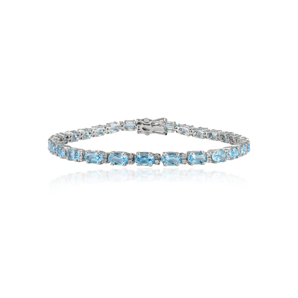 Fashion Jewelry Natural Aquamarine & Diamond 18K Fine White Gold Tennis Bracelet