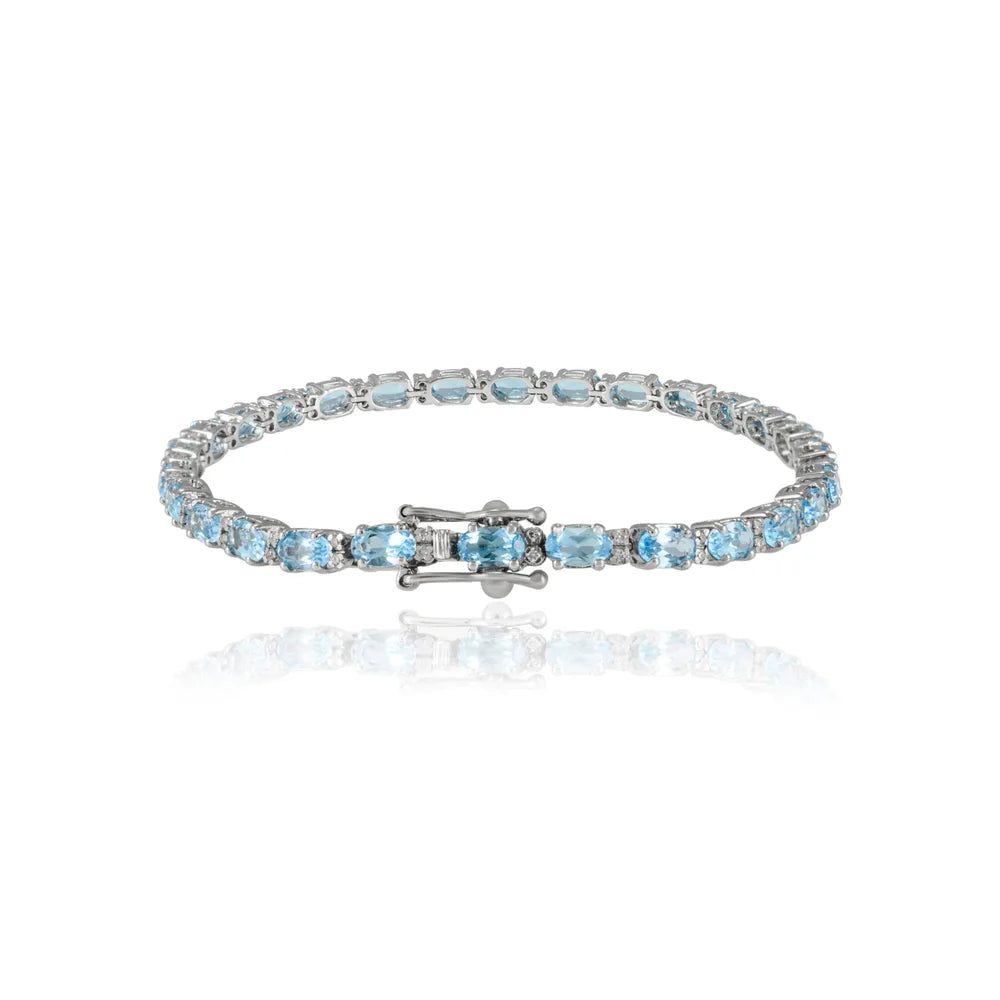 Fashion Jewelry Natural Aquamarine & Diamond 18K Fine White Gold Tennis Bracelet