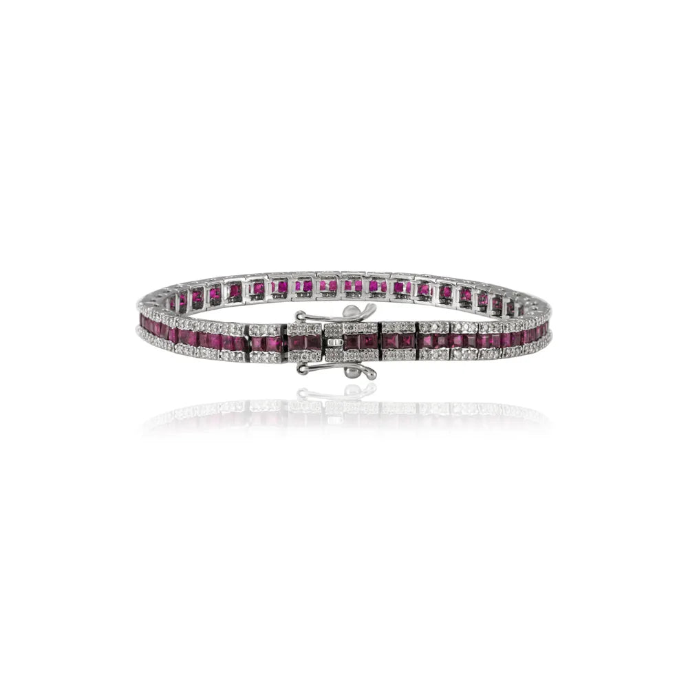 Bulk Jewelry Natural Precious Gemstone Ruby & Diamond 18K Solid White Gold Bracelet