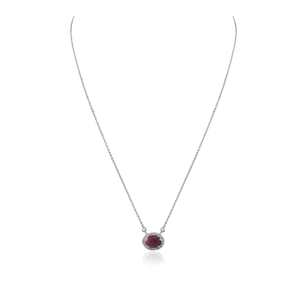 Handmade Jewelry Natural Ruby & Diamond 14K Fine White Gold Necklace