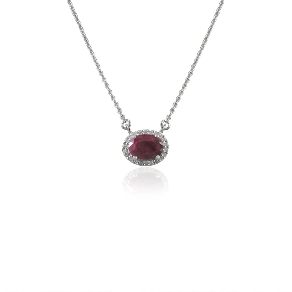 Handmade Jewelry Natural Ruby & Diamond 14K Fine White Gold Necklace