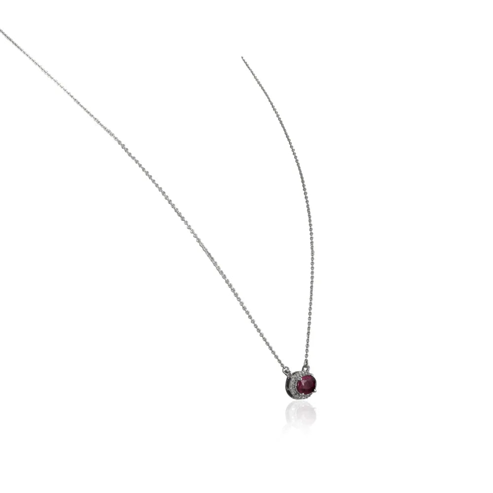 Handmade Jewelry Natural Ruby & Diamond 14K Fine White Gold Necklace