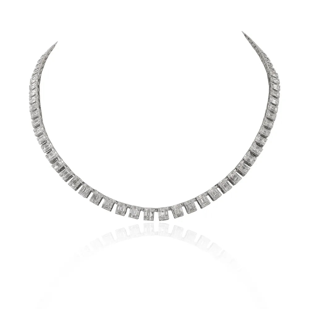 Luxury Jewelry Natural Diamond 18K Fine White Gold Tennis Necklace