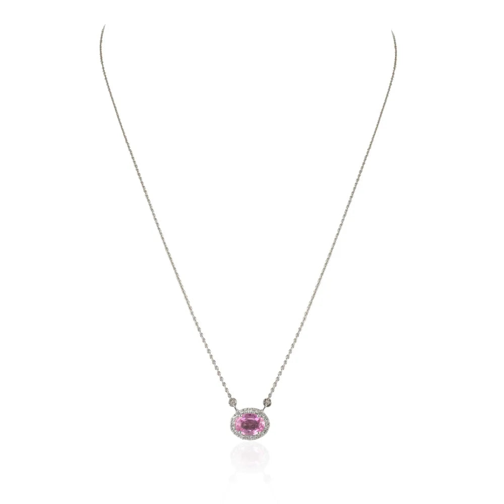 Minimal Jewelry Natural Pink Sapphire & Diamond 14K White Gold Long Chain Necklace