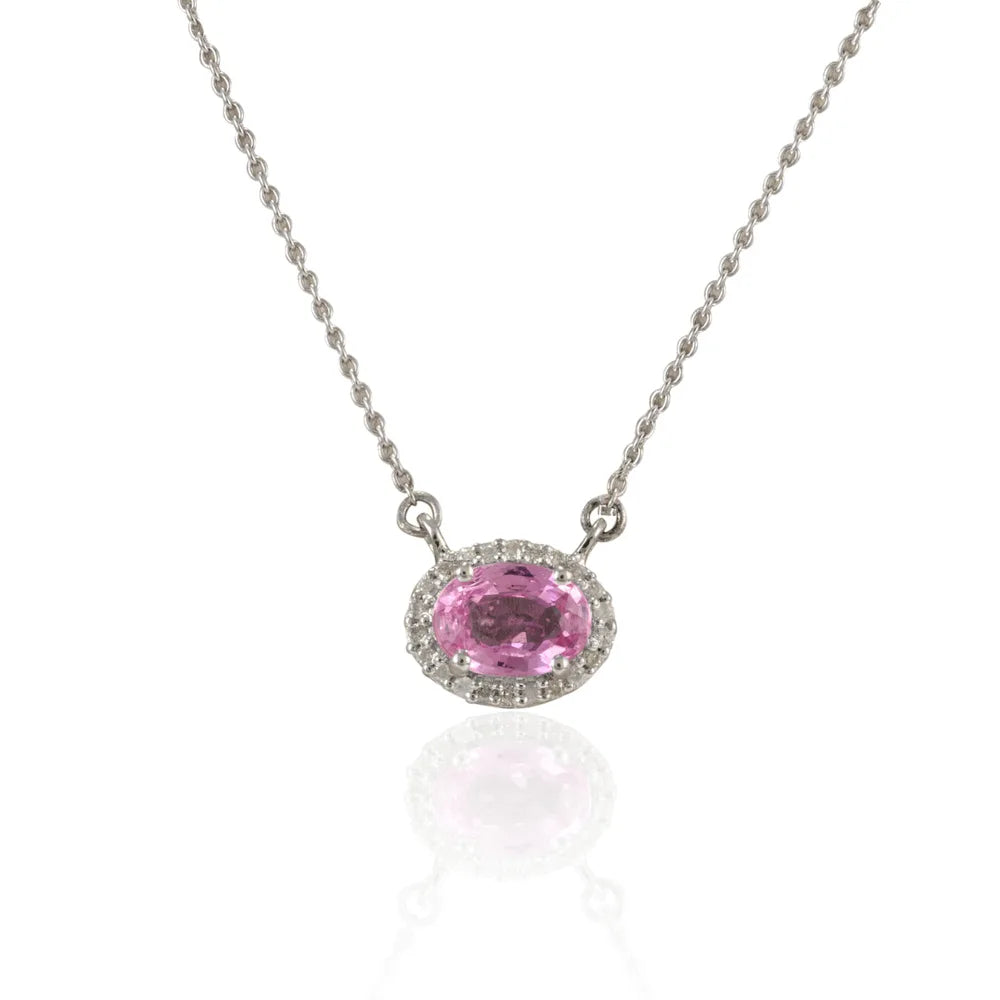 Minimal Jewelry Natural Pink Sapphire & Diamond 14K White Gold Long Chain Necklace