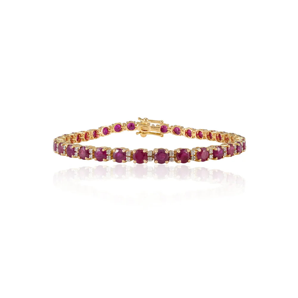 Trending Jewelry Natural Ruby & Diamond 18K Fine Yellow Tennis Bracelet