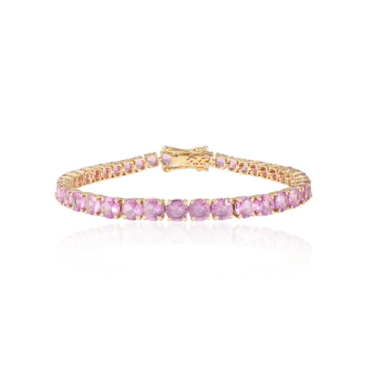 Precious Gemstone Jewelry Natural Pink Sapphire 14K Fine Yellow Gold Tennis Bracelet