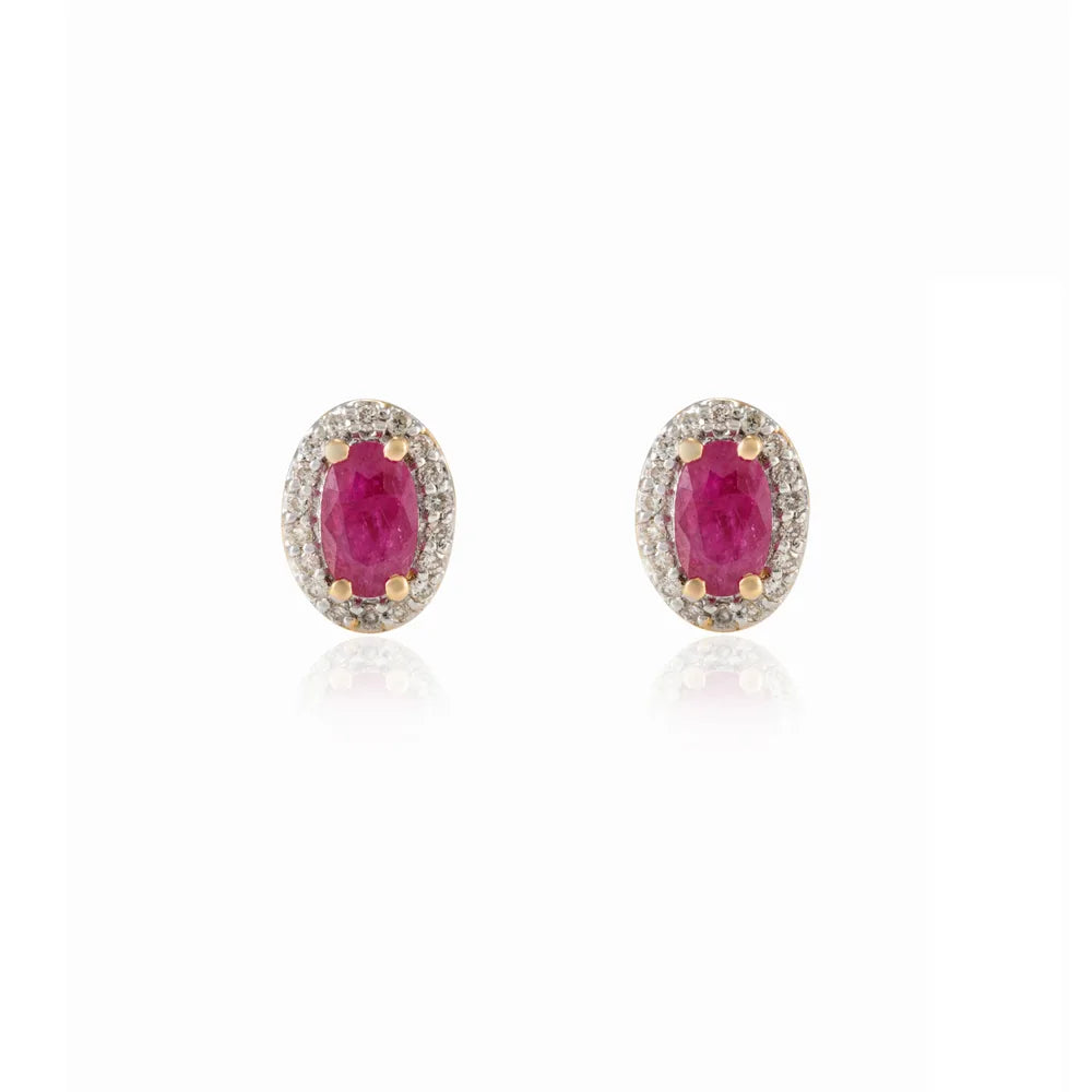 Bulk Jewelry Natural Ruby & Diamond 18K Solid Yellow Gold Minimal Stud Earring