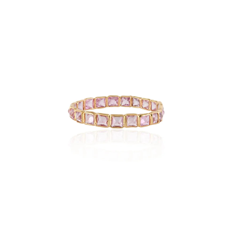 Fashionable Jewelry Authentic Pink Sapphire 18K Yellow Gold Full Stackable Band Ring