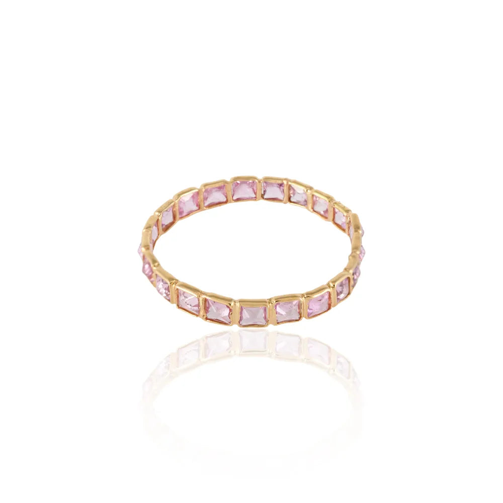 Fashionable Jewelry Authentic Pink Sapphire 18K Yellow Gold Full Stackable Band Ring