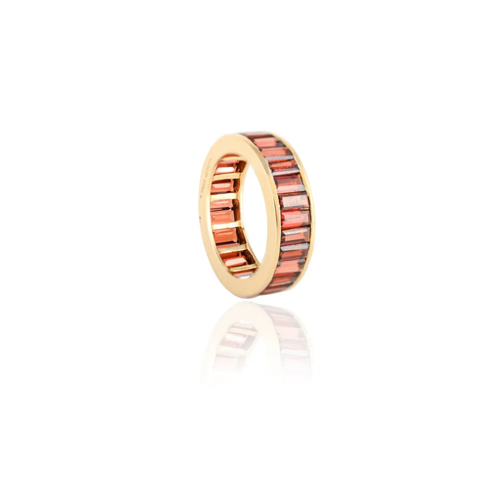 Handcrafted Jewelry Natural Garnet 18K Solid Yellow Gold Full Eternity Band Ring