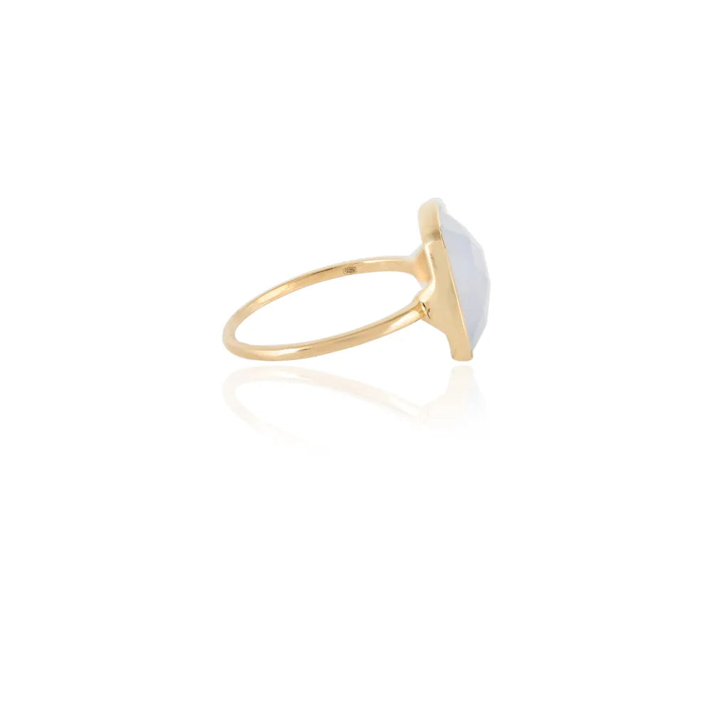 Minimal Jewelry Natural Chalcedony 14K Solid Yellow Gold Statement Ring