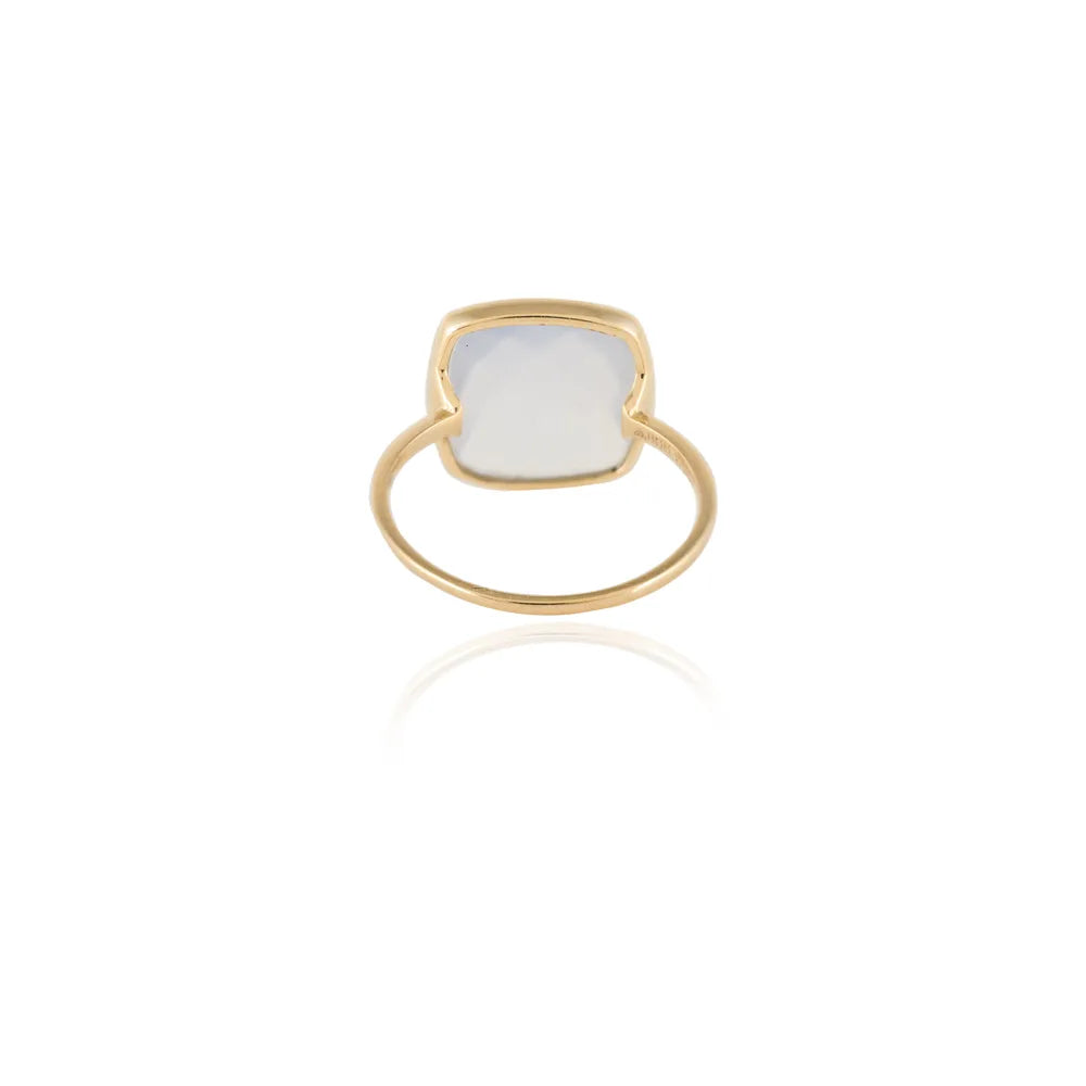 Minimal Jewelry Natural Chalcedony 14K Solid Yellow Gold Statement Ring