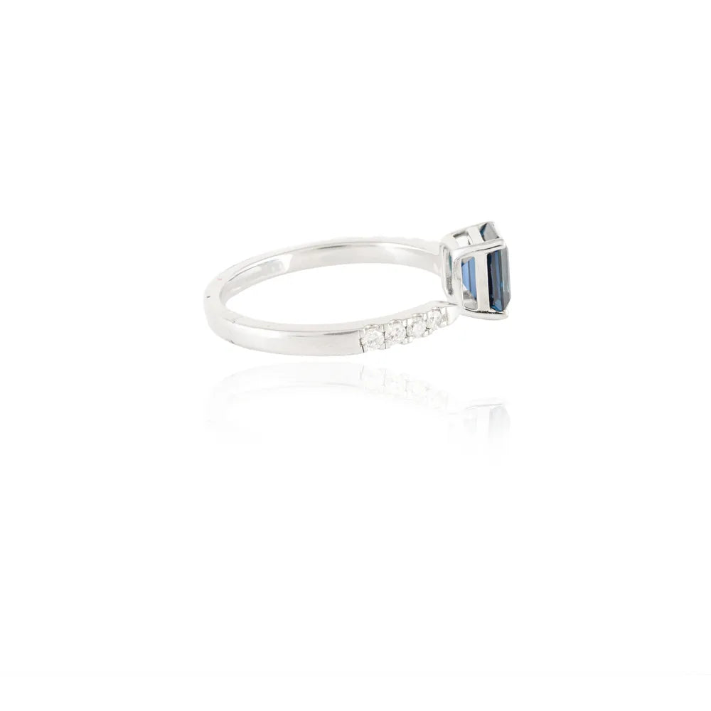 Minimal Jewelry Natural Blue Sapphire 18K Solid White Gold Adjustable Ring