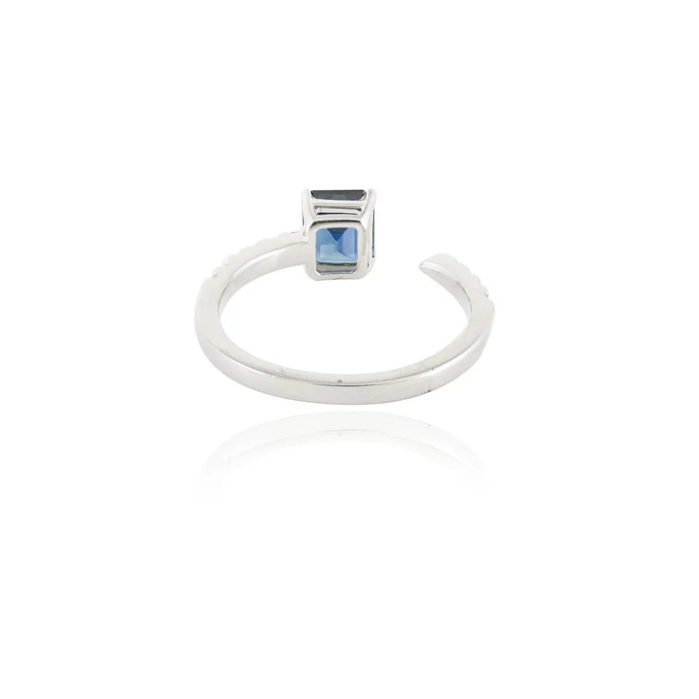 Minimal Jewelry Natural Blue Sapphire 18K Solid White Gold Adjustable Ring