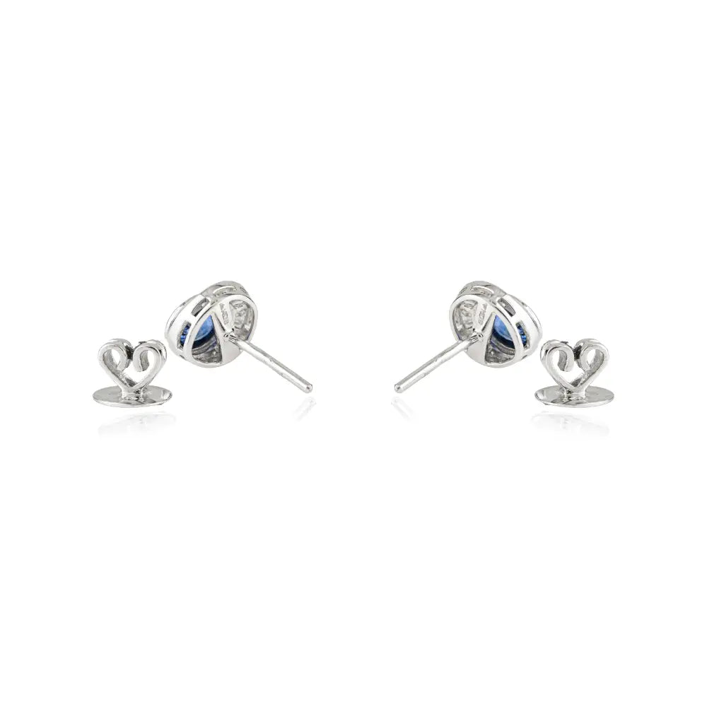 Exquisite Design Blue Sapphire & Diamond K14 White Gold Unique Stud Earrings For Women