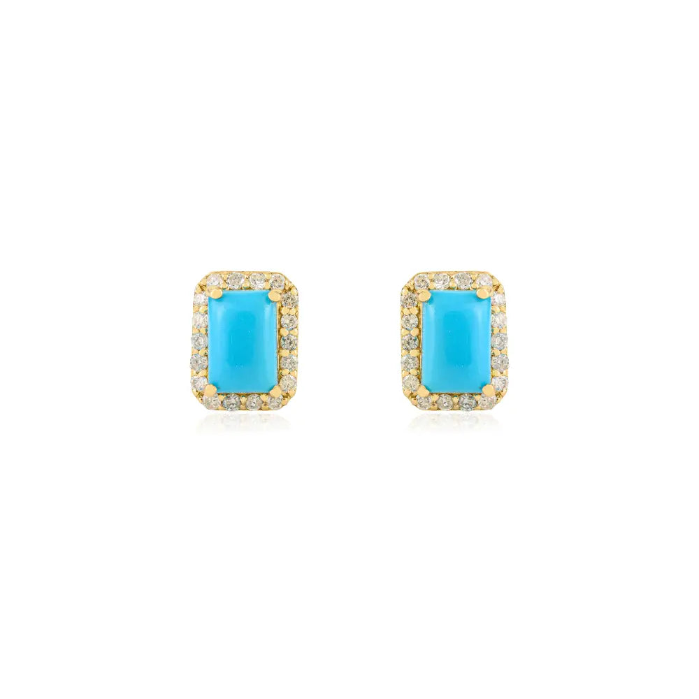 6x4 mm Turquoise & Diamond Stack Halo Cluster Stud Earrings Mother's Day Gift 18K Gold