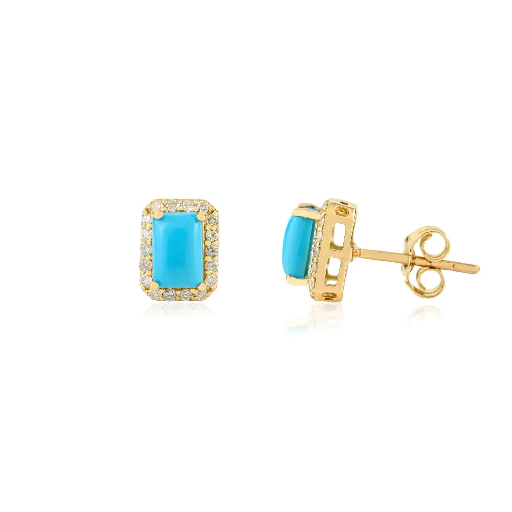 6x4 mm Turquoise & Diamond Stack Halo Cluster Stud Earrings Mother's Day Gift 18K Gold