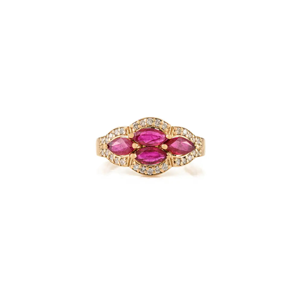 Unique Design 14K Real Yellow Gold Ruby & Diamond Vintage Gemstone Ring Wedding Gift
