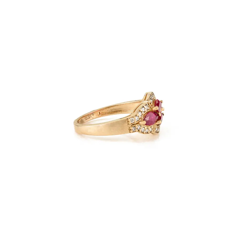 Unique Design 14K Real Yellow Gold Ruby & Diamond Vintage Gemstone Ring Wedding Gift