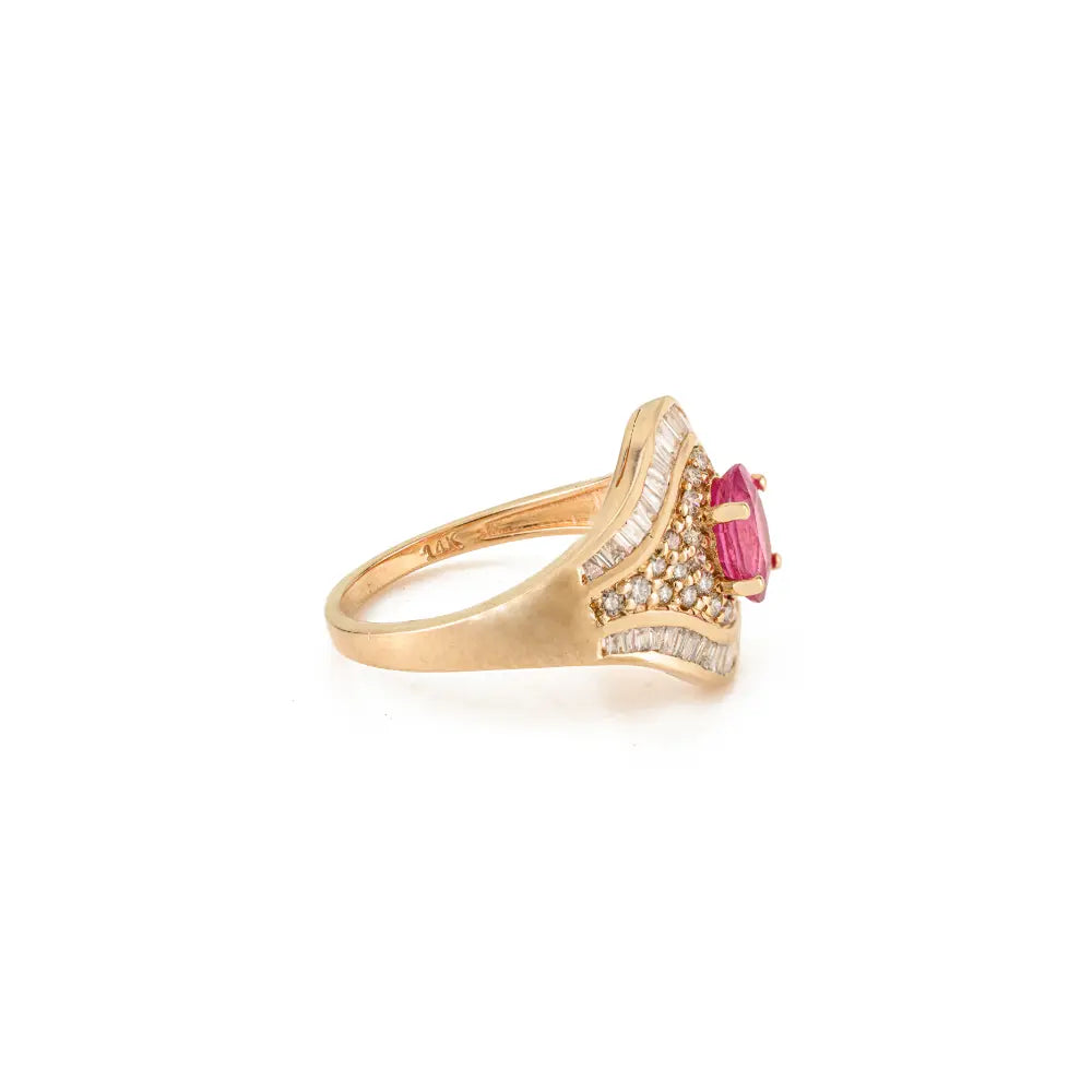 Prong Setting Ruby & Diamond 14K Solid Yellow Gold Vintage Gemstone Ring Wedding Jewelry
