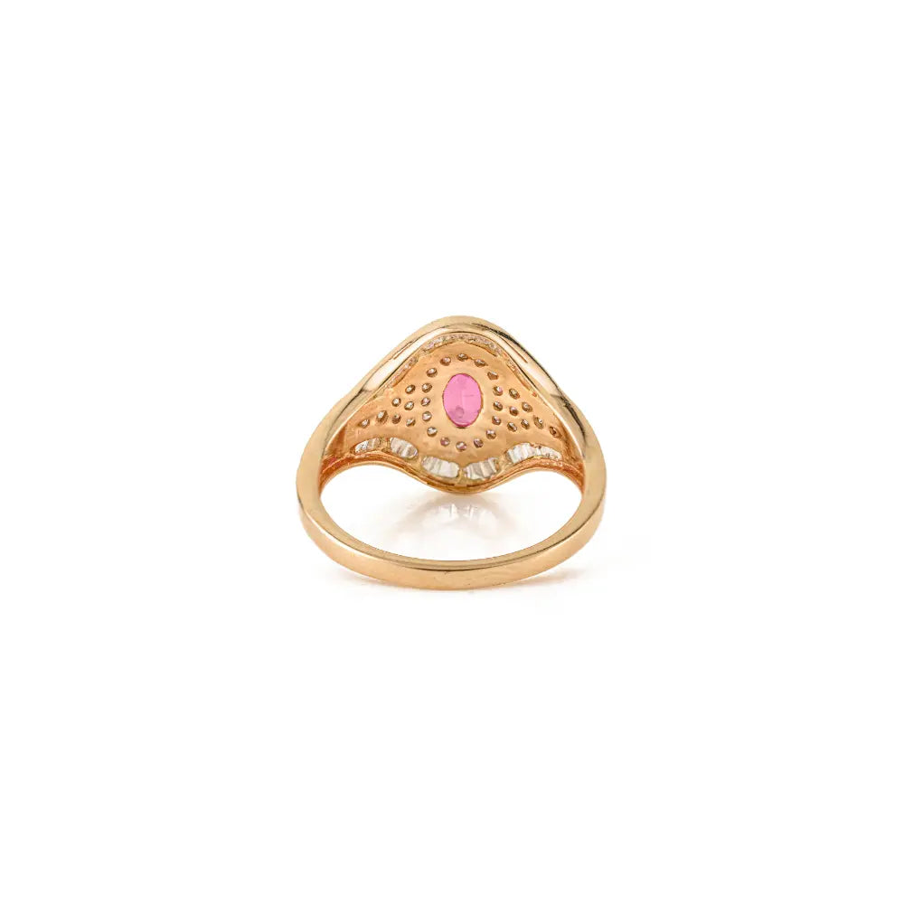 Prong Setting Ruby & Diamond 14K Solid Yellow Gold Vintage Gemstone Ring Wedding Jewelry