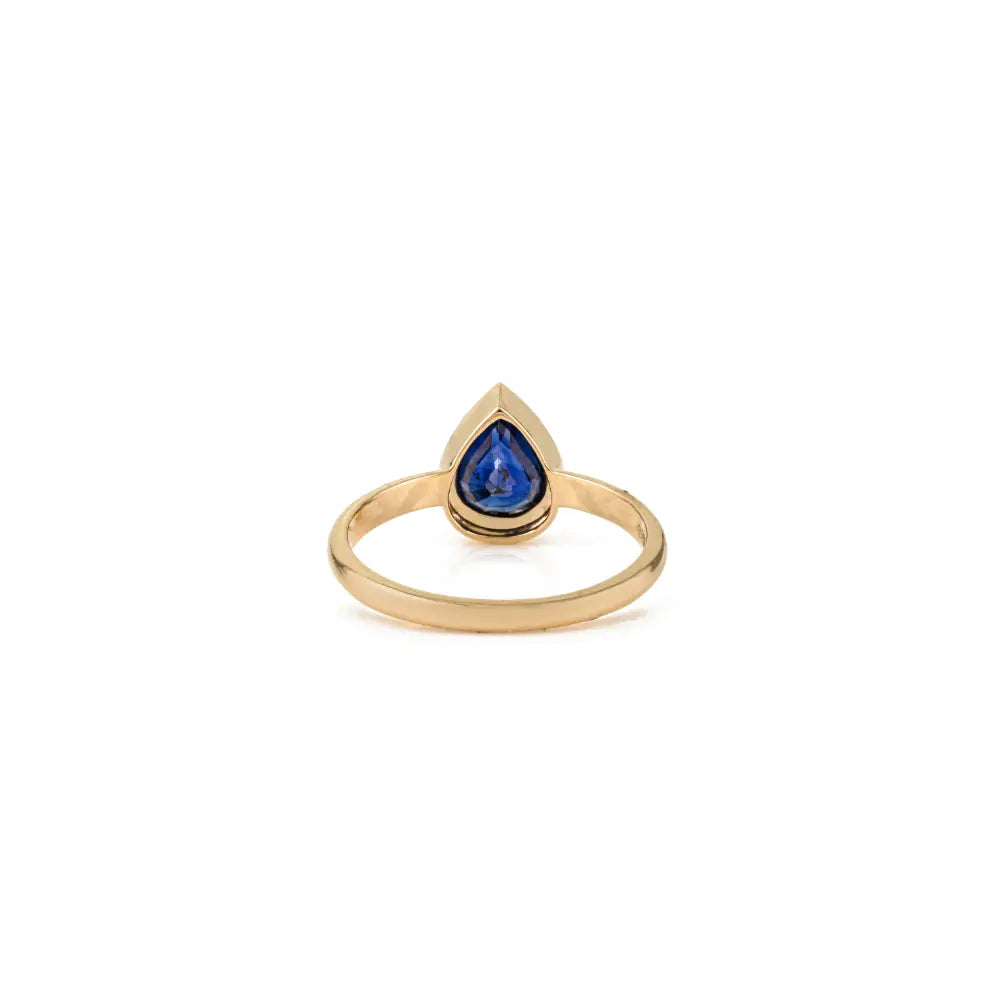 High Grade 18K Yellow Gold Blue Sapphire Black Rhodium Plated Single Stone Ring Unisex