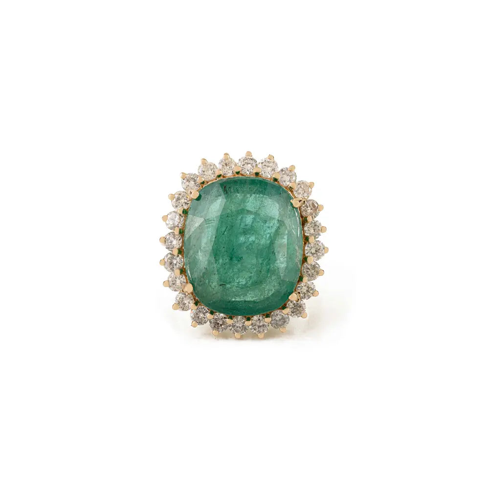 100% Natural Cushion Cut Emerald & Diamond K14 Yellow Gold Halo Cluster Ring Trending Jewelry
