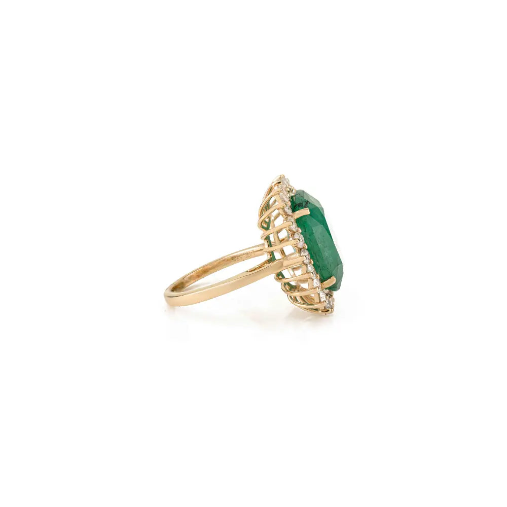 100% Natural Cushion Cut Emerald & Diamond K14 Yellow Gold Halo Cluster Ring Trending Jewelry