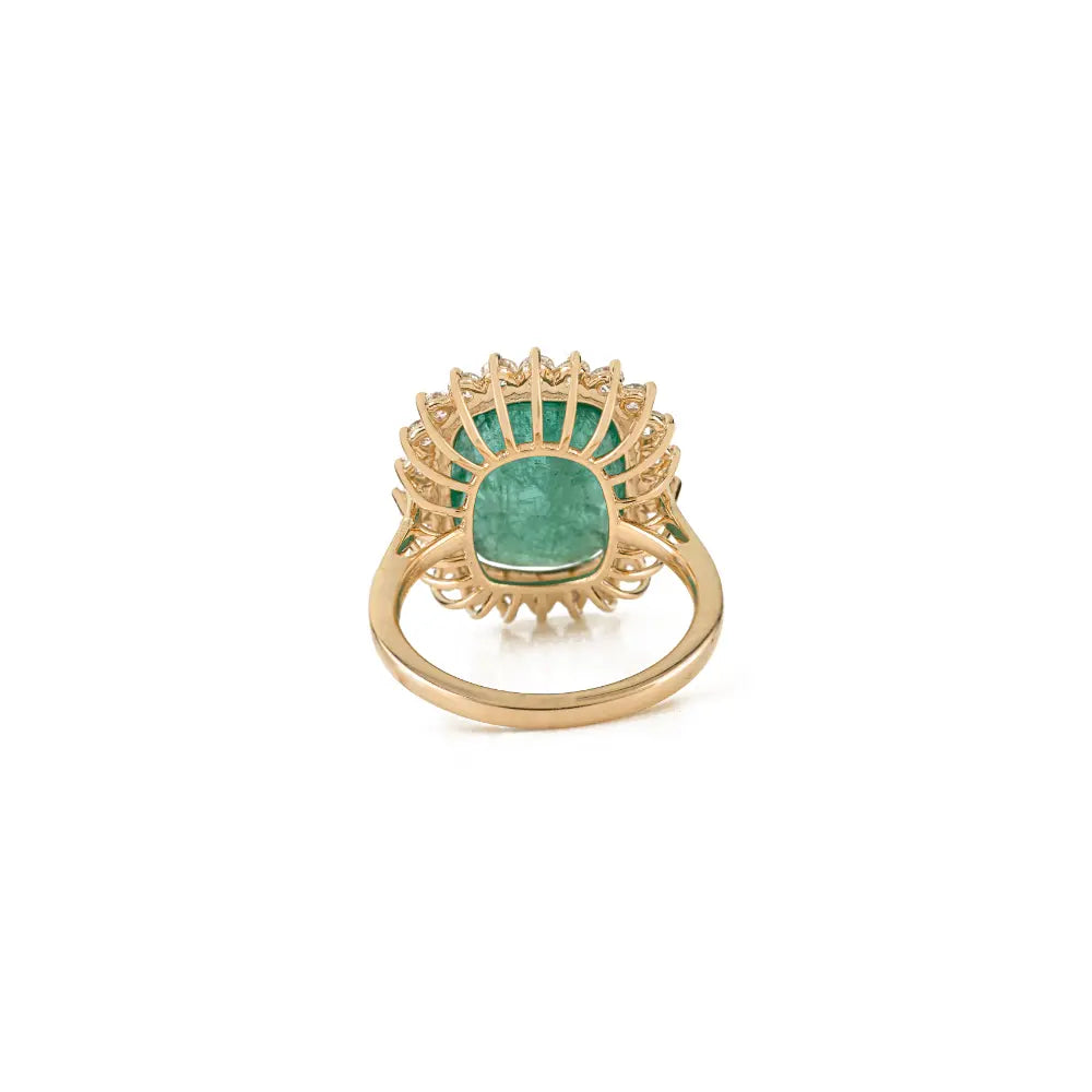 100% Natural Cushion Cut Emerald & Diamond K14 Yellow Gold Halo Cluster Ring Trending Jewelry