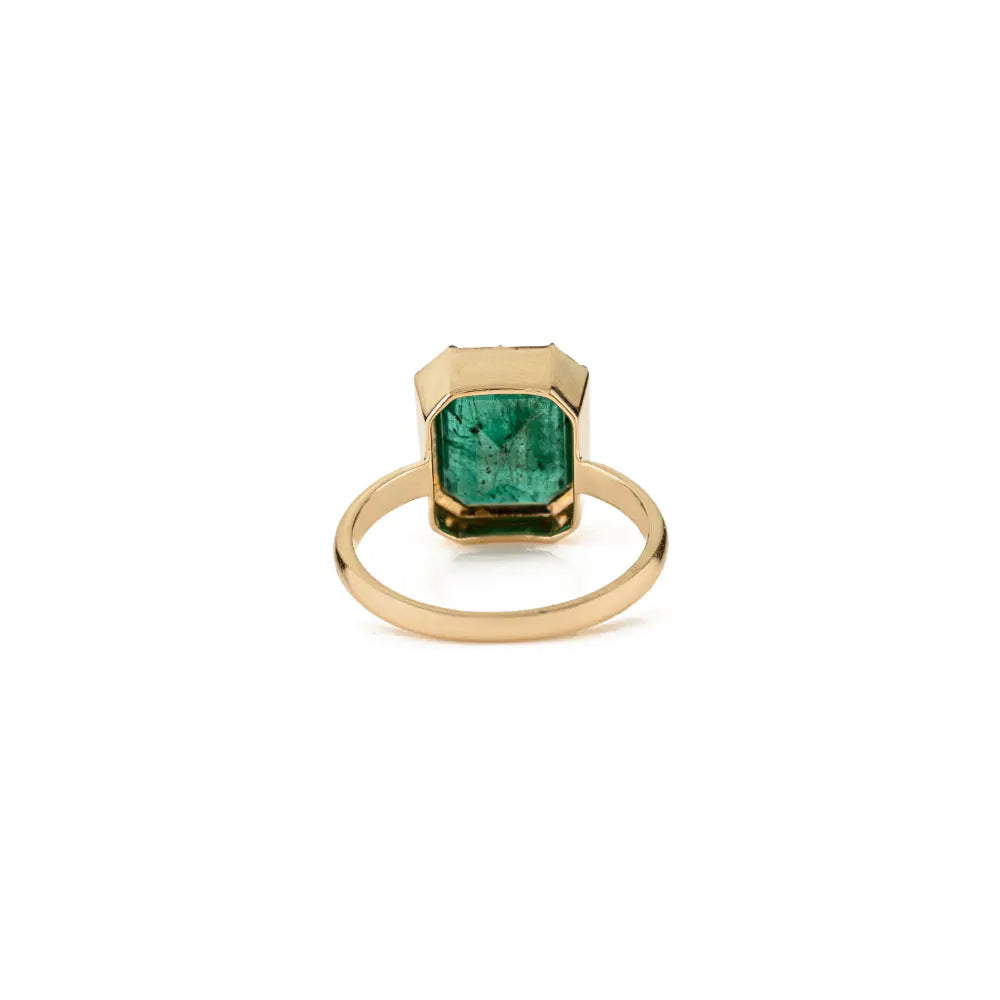Pinion Bezel Set Emerald Gemstone Black Rhodium Plated Solitaire Gemstone Ring 18K Gold