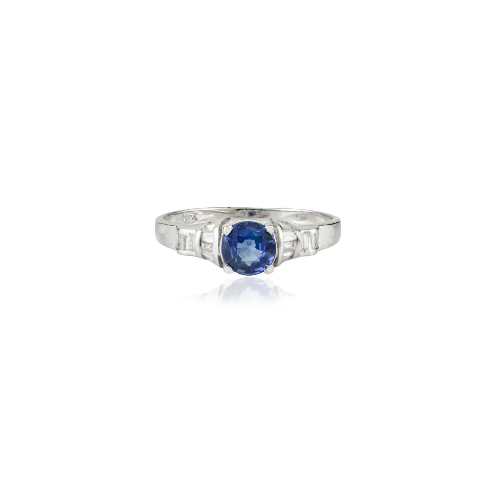 Prong Set Blue Sapphire Round Cut Gemstone Stackable Band Ring 14K Real White Gold