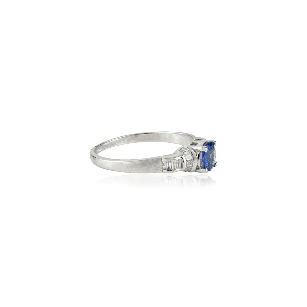 Prong Set Blue Sapphire Round Cut Gemstone Stackable Band Ring 14K Real White Gold